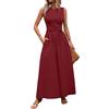 LIAMERHE Abito Estivo Donna Lungo Elegante Vestito Maxi Senza Maniche con Tasche e Cintura Vestiti Vita Alta A-Line Casual Chic per Mare Vacanze Cerimonia Cocktail Girocollo Moda Blu Navy M