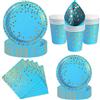 Nkaiso 50 Pezzi Stoviglie per Feste Azzurro e Oro, 10 x 23cm & 10 x 18cm Piatti Carta Usa e Getta, 10 Tazze, 20 Tovaglioli - per Compleanno Festività Feste Decorazioni -10 Ospiti