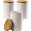 Set Da 3 Barattoli In Ceramica Per Cucina 260ml - Bianco, Con Coperchio In Bambù