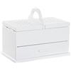 DRW Portagioie da cucito grande bianco in legno con due scomparti e cassetto 30 x 17 x 24 cm