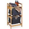 Relaxdays Scaffale Portabiancheria, Mobiletto da Bagno in bambù con 2 Sacchi Rimovibili, 73x36,5x33 cm, Marrone Grigio, Poliestere