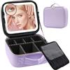 Suupvaor Borsa per il trucco da viaggio con specchio illuminato Partizionabile Makeup Train Case Cosmetic Make up Organizer Bag con 3 modalità di colore Dimming Light up Mirror