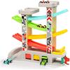 TOP BRIGHT Pista a sfera auto legno da 1 2 anni, auto pista da corsa giocattolo in legno con garage, giocattoli per bambini in legno 12 mesi ragazzi