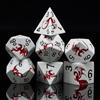 HNCCESG Set di dadi in metallo, motivo: drago, 7 dadi poliedrici D4 D6 D8 D10 D12 D20 D00 per TTRPG (bianco madreperla, drago rosso)