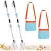 KAHEIGN 2 Pezzi Setaccio per Sabbia con Sacchetti per Conchiglie, 55CM - 106CM Regolabile Setaccio a Denti di Squalo Paletta a Rete con Manico Retrattile per Raccogliere Conchiglie Ricerca di Rocce