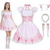 maxToonrain Set di costumi da cameriera francese da donna, per cosplay, feste, Halloween, giochi di ruolo, cosplay (rosa, 6 pezzi, XL-2XL)