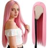 HTTDSLF 28 Pollice/70CM Lungo Lisci Parrucche Donna, Lunga Lisci Parte Centrale Rosa Parrucca, Alto-temperatura Fibra Ordinario Parrucche, Parrucca Partito Halloween Parrucche