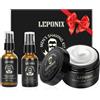 LEPONIX Kit Barba Uomo, Kit Rasatura Barba Uomo, Include Olio Barba Uomo, Crema Barba Uomo, Dopobarba Uomo - Schiuma da Barba di Lusso - Rasatura Morbida Bagnata, Set Regalo Natale, Cofanetto Regalo Uomo