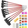 Aiqeer 10 Pezzi 12V / 24V Add-a-Circuit Portafusibili Set, Adattatore Fusibili Auto con 16 AWG Cavo, 0 18 Pezzi Fusibili a Lama e Estrattore di Fusibili (Terminale di Testa)