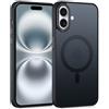 Knrlqim Custodia Magnetica per iPhone 16, Compatibile con MagSafe, PC Silicone Cover Traslucido Opaco, Case Protezione Fotocamera & Pulsanti Metallo, Antiurto Antiscivolo Slim, Nero