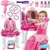 Kinderplay Tavolo da toeletta rosa per bambini con bacchetta magica e accessori | Tavolo da toeletta per bambini per ragazze con specchio, cassetto, sgabello & giocattoli per il trucco, KP8846