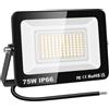 YOJZMA 75W LED Flood Light Outdoor, 7500LM Luci esterne 3000K Luce diurna Bianco caldo IP66 Luci di sicurezza impermeabili per giardino, garage, cortile, campo sportivo, patio, vialetto portico