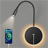 Awekliy Lampada da Parete a LED, Lampada da lettura da comodino a collo di cigno con interruttore, Porta di Ricarica USB,faretto luce d'atmosfera camera da letto(3W Luce Naturale + 8W Luce Calda)Nero