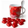GMM Tazza in Ceramica I Love You con Orsetto, Cuori e Fiori, Include Cucchiaino e Cioccolatini a Cuore, Idea Regalo Romantica (Bianco Orsetto_Rose)