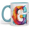 Vixar Tazza con lettera G, con monogramma dell'alfabeto G, in ceramica, colorata, per tè, caffè, birra calda, 330 ml, regalo (turchese)