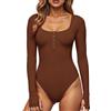 GJY Body da donna, chiusura a bottone, girocollo, maniche lunghe, casual, taglio sottile, camicie, colore marrone, Russet marrone, XL