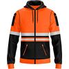 trending babz Felpa con cappuccio da uomo ad alta visibilità, nastro riflettente, con coulisse, tasche multiple con cerniera, ad alta visibilità, ad alta visibilità, Arancione Nero 15, XL