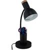 Relaxdays Lampada da Scrivania con Portapenne, Desk Lamp per Studio e Ufficio, Attacco E27, HxLxP: 46,5x14,5x17 cm, Nero, Ferro