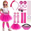 BITOYO Set di Accessori per Costumi da Ragazza Anni '80, 23Pezzi Costume da Festa anni '80, Abito da Sera con Tutù, Guanti a Rete, Copricapo, Leggings, Collane, Bracciali e Occhiali per Feste in Discoteca