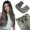 Elailite Extension Capelli Clip in Hair Extensions Nero/Biondo Chiaro, 6 Fasce Separate Colorate Lisce 60cm Capelli Finti Sintetici Set da 6pcs 140g