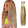 WuvuSnm Human Hair Braiding Deep Wave Boho Braids Bulk Hair Weave Natural Extensions No Weft Highlight Honey Blonde Color 2 Braids Per Pack Total 100g for Woman 30 30 Inch