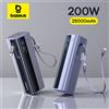 Baseus Power Bank da 200W 25000mAh con Doppio Cavo USB-C Retrattile, Ricarica Rapida per 4 Dispositivi, Caricabatterie Esterno Portatile per Laptop