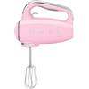 Smeg, Sbattitore Elettrico HMF01PKEU, 9 Livelli di Velocità, Funzione Turbo, Sistema di Avvio Smooth Start, 4 Fruste, 2 Ganci Impastatori e Avvolgicavo in Dotazione, 250W, Rosa