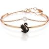 Swarovski Bracciale rigido Swan, Cigno, Nero, Placcato color oro rosa