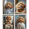 Dazzlewall Set di 4 Pezzi Quadro Bagno Cane Divertente, Poster con Poodle Carino per Toilette Bagno 20×25 cm Senza Cornice