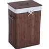 HOMCOM Cesto Portabiancheria Bambù, Coperchio, Sacco Tessuto Rimovibile, 40x30x60cm - Marrone|Aosom