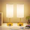 UPXNBOR Lampada da Comodino Touch Set da 2 con Porte di Ricarica USB-A e USB-C, Dimmerabile a 3 Livelli, Paralume in Tessuto di Lino, con Cavo da 1,5 m, Oro(Lampadina E27 Inclusa)