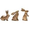 DN DECONATION Golden Polyresin Bunny Decor - Set di 3 statuette di coniglietto pasquale, decorazione da tavolo primaverile