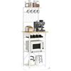 MAHANCRIS Scaffale da Cucina con Presa di Corrente, Supporto per Microonde, Stazione Bar per il Caffè, con Portabottiglie e Ganci, 2 Prese e 1 Interruttore, Bianco ABRBN23UE0