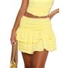 ensswliz Minigonna da donna in pizzo Y2k elastica a vita bassa con volant mezza gonna a strati plissettata gonna corta fluida Streetwear, C-giallo, M
