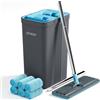 JOYMOOP Set di mocio e secchio con strizzatore, mocio per la pulizia dei pavimenti, pulitore a parete con manico lungo, con 6 panni riutilizzabili in microfibra - grigio+blu ciano