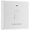 British General BG Electrical - Interruttore singolo con indicatore LED e uscita flessibile per scaldabagno, bipolare, bordo rotondo, serie Nexus 800, bianco stampato, 20A, 833WH