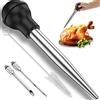 GUIJZSLTRG Set di 4 siringhe per arrosto per tacchino, in acciaio inox, con 2 aghi, lampadina in silicone e spazzola per la pulizia, iniettore per cottura in cucina, feste,