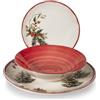 H&H, Set Tavola Natale Red Berries 18 Pezzi - Piatti in Stoneware con Motivi Natalizi Tradizionali, Perfetto per il Natale e le Occasioni Speciali Invernali