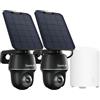 Reolink 4K Solar Surveillance Outdoor Battery Camera Set con Home Hub Mini, panoramica/inclinazione a 360°, archiviazione locale, Rilevamento Uomo/Auto/Animale, 2 Argus PT Ultra Noir Set