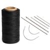 showll Filo per Cucito, 260 Metri, Cerato, 1 mm, con 7 Aghi in Pelle per Cuoio, Poliestere (Nero)