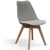 KONTE.DESIGN Set di 4 sedie WYNWOOD in polipropilene vari colori, cuscino ecopelle, gambe in legno di faggio, 47x52x82 cm (Grigio)