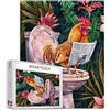 Tucocoo Puzzle da 1000 pezzi per adulti, divertente pollo su toilette, puzzle, galletto, puzzle vintage da bagno per attività familiari esigenti, puzzle colorati fai da te, decorazione da parete