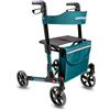 Weinberger Deambulatore in alluminio leggero pieghevole all-Inclusive con borsa porta bastoni freni, leggero solo 7, 3 kg, regolabile in altezza, deambulatore da viaggio, colore verde petrolio