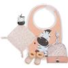 Interbaby - Set Regalo Neonato Zebra - Da 0 a 6 mesi circa - Set Set 4 pezzi composto da Cappello, Dou Dou, Bavaglino e Peucos