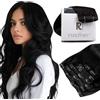 RUNATURE Extension Clip Capelli Veri Nero 7fasce 30cm 80g Extension Capelli Veri Clip Lisci #1B