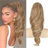 Shangxiu Extension a coda di cavallo, capelli lunghi ondulati e ricci con clip, extension sintetiche per treccine da donna, colore marrone con riflessi dorati, 45 cm
