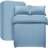 My home store Set copripiumino king size, 4 pezzi, copripiumino a righe satinate, in morbida microfibra spazzolata, con lenzuolo con angoli profondi 30 cm e 2 federe (azzurro)