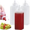 WANDGU Bottiglia Squeeze di Plastica: 3 Pezzi 1000ML Bottiglia Squeeze Bocca Grande, Trasparente Condimento Dispenser, Riutilizzabili Flacone Dosatore con Tappi per Ketchup, Salse, Olio d'Oliva
