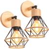 PETITES ECREVISSES 2 pezzi Lampada da Parete Industriale Vintage Applique da Parete E27 in Corda di Canapa Lampada a Muro Regolabile Metallo e Legno 16CM per Camera da Letto Corridoio (Applique -B- 2)