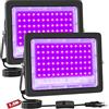 CREATESTAR 2 Pezzi 50W Faretto UV LED, Faro Led UV con Interruttore e Spina, 385-400 nm, Farettos Luce Nera Impermeabile IP66 Decorare per Bar Acquario Colori Neon Effetti Fluorescenti